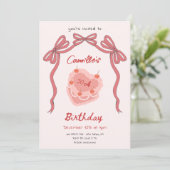 Retro Cake und Bow Coquette Geburtstag Einladung (Stehend Vorderseite)