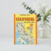 Retro Calfornia Staat Map Postkarte (Stehend Vorderseite)