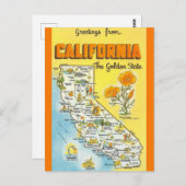 Retro Calfornia Staat Map Postkarte (Vorne/Hinten)