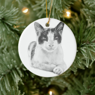 Retro Calico Halftone Keramik Ornament