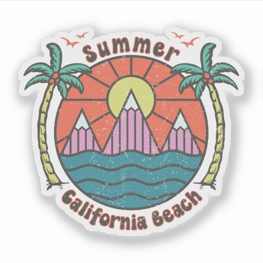 Retro California Beach Sunset Aufkleber (Vorderseite)