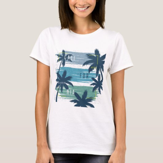 Retro California Palm Tree - Beach Sunset Ästhetik T-Shirt (Vorderseite)