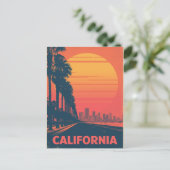 Retro California Palm Trees Sunset Postkarte (Stehend Vorderseite)