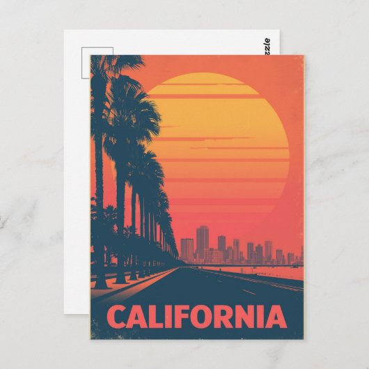 Retro California Palm Trees Sunset Postkarte (Vorne/Hinten)