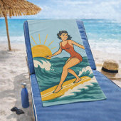 Retro California Pin-Up Surfer Blue Coastal Print Strandtuch