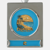 Retro California Sunset Beach Scene Banner-Ornament Silber (Vorderseite)