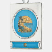 Retro California Sunset Beach Scene Banner-Ornament Silber (Links)