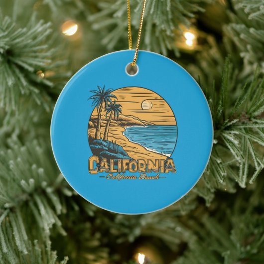 Retro California Sunset Beach Scene Keramik Ornament (Baum)