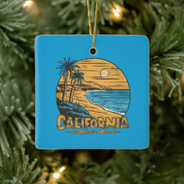 Retro California Sunset Beach Scene Keramikornament
