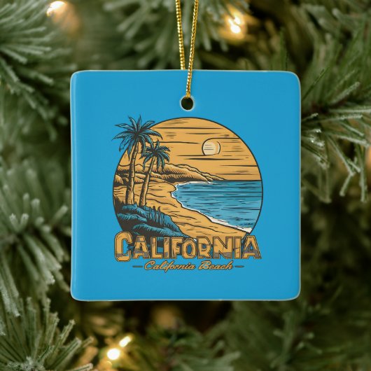 Retro California Sunset Beach Scene Keramikornament (Baum)