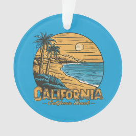 Retro California Sunset Beach Scene Ornament