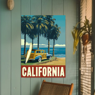 Retro California Surf Beach Travel Poster