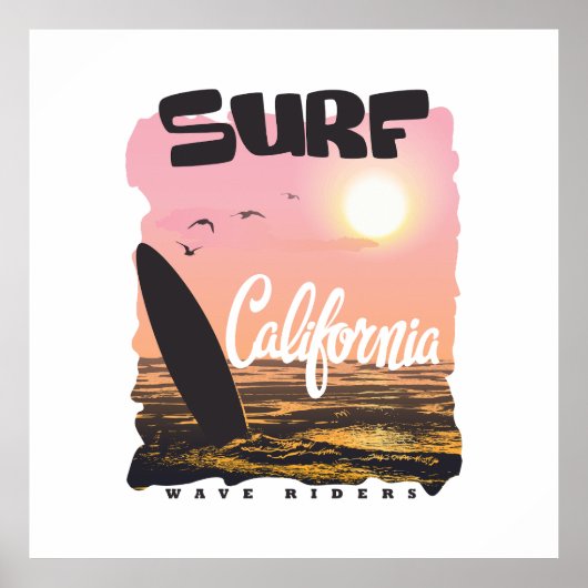 Retro California Surf Sunset & Waves Grafik Poster (Vorne)