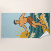 Retro California Surfer Blue Coastal Surf Graphic Strandtuch (Vorderseite)