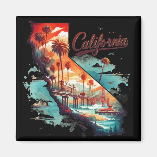 Retro California USA Map Travel Souvenir Magnet (Vorne)