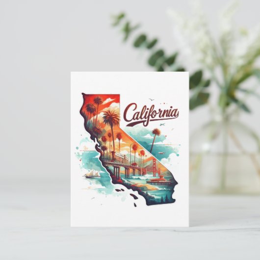 Retro California USA Map Travel Souvenir Postkarte (Stehend Vorderseite)