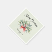 Retro Calligrafie Frohe Weihnachtsfamiliengrün Serviette (Ecke)