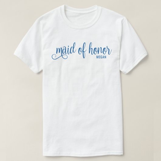 Retro Calligraphy Blue Script Maid of Honor T-Shirt (Design vorne)