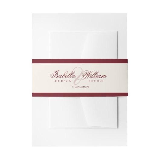 Retro Calligraphy Deep Red Classic Wedding Einladungsbanderole (Vorderseite Beispiel)