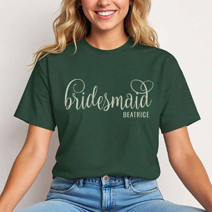 Retro Calligraphy Natural auf Forest Bridesmaid T-Shirt