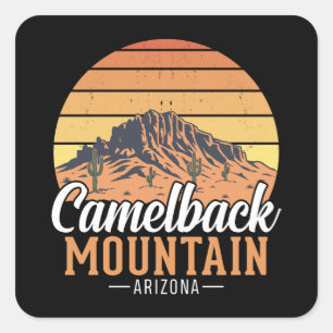 Retro Camelback Mountain Arizona Wüstenreise Quadratischer Aufkleber