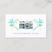 Retro Camera Blue Flowers Fotografie Visitenkarte (Vorderseite)