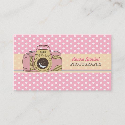 Retro Camera Fotografie Polka Dot Business Cards Visitenkarte (Vorderseite)