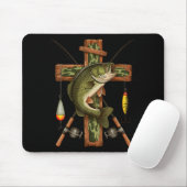 Retro Camo Cross Fishing Rod Hook B Christian Fish Mousepad (Mit Mouse)