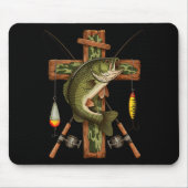 Retro Camo Cross Fishing Rod Hook B Christian Fish Mousepad (Vorne)
