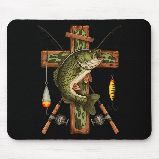 Retro Camo Cross Fishing Rod Hook B Christian Fish Mousepad (Vorne)