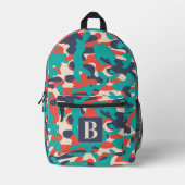 Retro Camouflage Aquamarin Orange Blue Personalize Bedruckter Rucksack (Vorderseite)