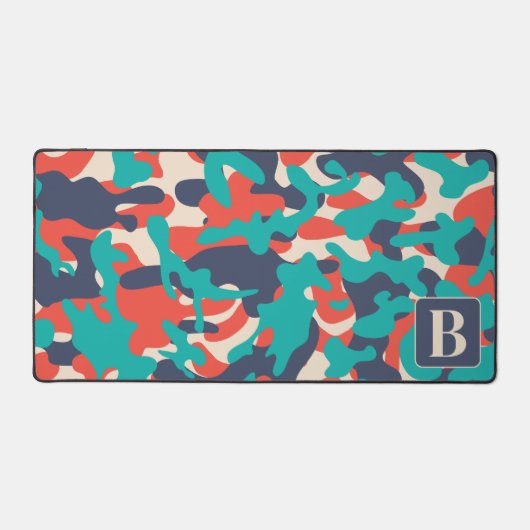 Retro Camouflage Aquamarin Orange Blue Personalize Schreibtischunterlage (Vorderseite)