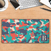 Retro Camouflage Aquamarin Orange Blue Personalize Schreibtischunterlage
