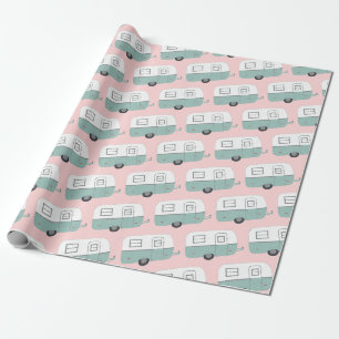 Retro-Camper-Anhänger mint-pinkes Geschenkpapier