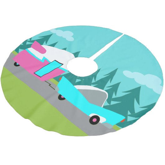 Retro Camper-/Anhänger-und Auto-Baum-Rock Polyester Weihnachtsbaumdecke (Schrägansicht)