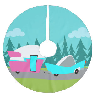 Retro Camper-/Anhänger-und Auto-Baum-Rock Polyester Weihnachtsbaumdecke