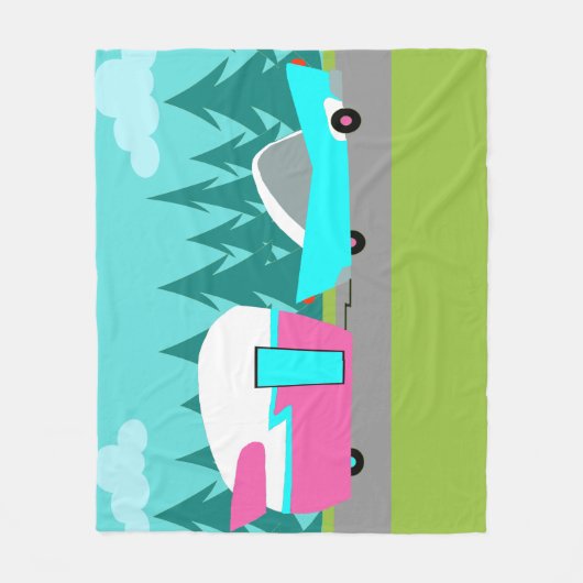 Retro Camper-/Anhänger-und Auto-Fleece-Decke Fleecedecke (Vorderseite)