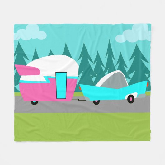Retro Camper-/Anhänger-und Auto-Fleece-Decke Fleecedecke (Vorderseite (Horizontal))