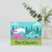 Retro Camper / Anhänger und Autokarte Postkarte (Stehend Vorderseite)