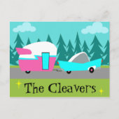 Retro Camper / Anhänger und Autokarte Postkarte (Vorderseite)