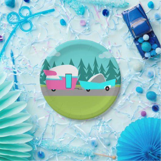 Retro Camper / Anhänger- und Autopapier-Teller Pappteller (Party)