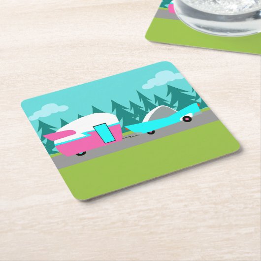 Retro Camper / Anhänger- und Autopapier-Untersetze Rechteckiger Pappuntersetzer (angewinkelt)