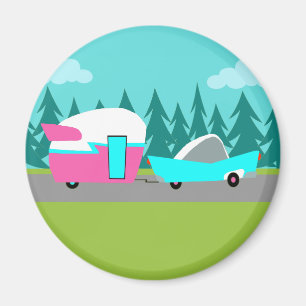 Retro Camper / Anhänger und Wagenheber Magnet