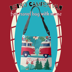 Retro Camper Bus Hippie Blume Spaß Tragetaschen Mit Langen Trägern