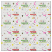 Retro Camper Flamingo Floral Biene Stoff (Nahaufnahme)
