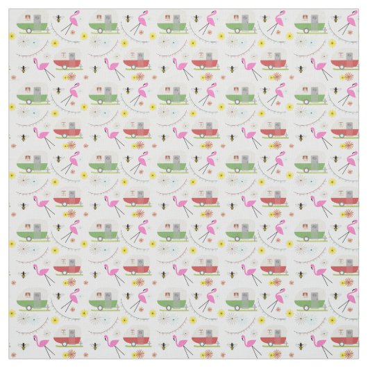 Retro Camper Flamingo Floral Biene Stoff (Muster)