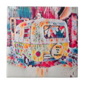 Retro Camper Hippie Freedom Road Trip zum Glück Fliese (Vorderseite)