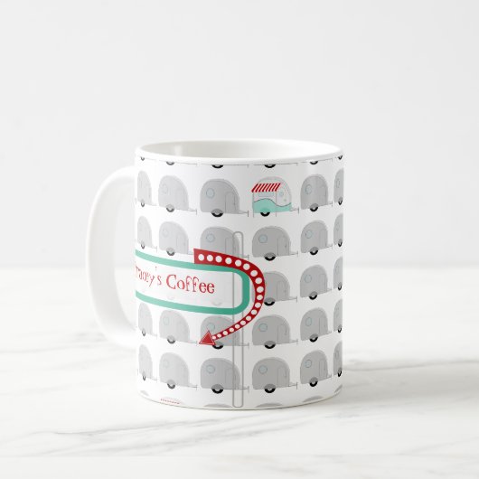 Retro Camper in der grauen Tasse (Vorderseite Links)