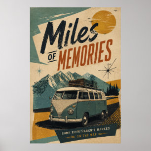 Retro-Camper-Meilen-Erinnerungen-Berg-Reise-Kunst Poster