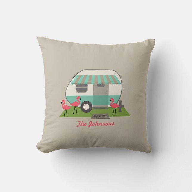 Retro Camper mit Flamingo-Kissen Kissen (Vorderseite)